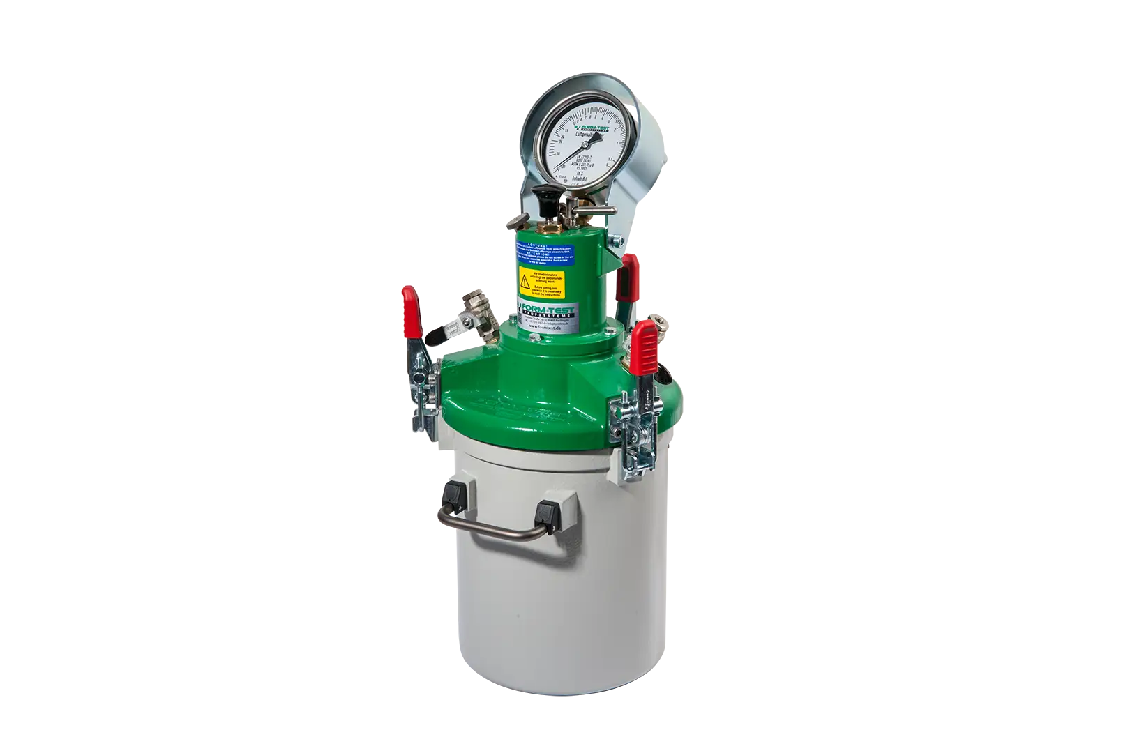 Druckprüfgerät für Beton nach DIN EN 196-1, mit Manometer und Schnellverschlüssen.